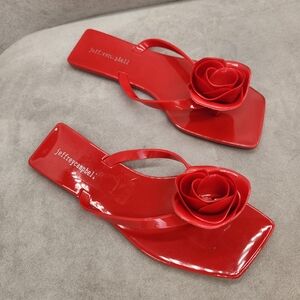 Jeffrey Campbell Thong Sandals 8 Red Jelly So-Sweet Flower Flip-Flops New $100